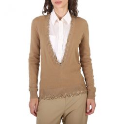 Ladies Camel Chain Detail Cashmere Sweater, Size XX-Small