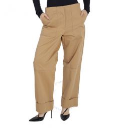Ladies Camel Solid Cotton Straight Trousers, Brand Size 6 (US Size 4)