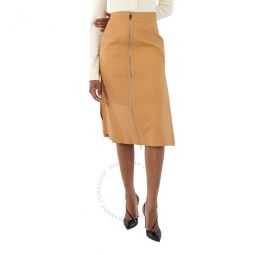 Ladies Caramel Lambskin High-waisted Skirt, Brand Size 4 (US Size 2)