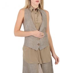 Ladies Cedar Brown Melange Silk Shirt Detail Linen Remodeled Vest, Brand Size 10 (US Size 8)