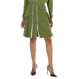 Ladies Cedar Green Crystal Detail Panelled Wool-Crepe A-Line Skirt, Brand Size 4 (US Size 2)