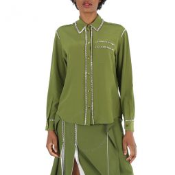 Ladies Cedar Green Silk Embellished Oversized Shirt, Brand Size 4 (US Size 2)