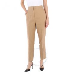 Ladies Ceramic Brown Cotton Linen Tailored Trousers, Brand Size 4 (US Size 2)