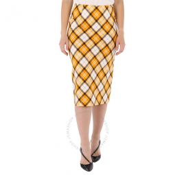 Ladies Citrus Orange Check Print Stretch Jersey Pencil Skirt, Brand Size 10 (US Size 8)