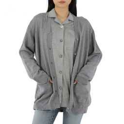 Ladies Cloud Grey Wool Cardigan Detail Silk Jersey Shirt, Size X-Small