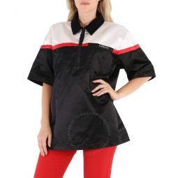 Ladies Colorblock Silk Satin Oversized Short Sleeve Bowling Shirt, Brand Size 6 (US Size 4)