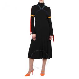 Ladies Colour Block Detail Jersey Turtleneck Dress In Black, Brand Size 8 (US Size 6)