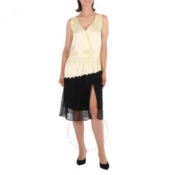 Ladies Cream Silk Satin And Lace Sleeveless Dress, Brand Size 6