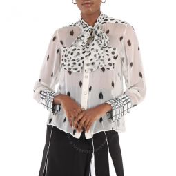 Ladies Dalmatian Print Pussy-bow Blouse, Brand Size 8 (US Size 6)