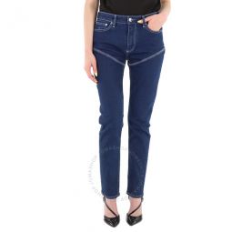 Ladies Dark Blue Felicity Contrast-Stitch Skinny Denim Jeans, Waist Size 30