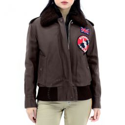 Ladies Dark Brown Shandwick Detchable Shearling Collar Flight Jacket With Warmer, Brand Size 8 (US Size 6)