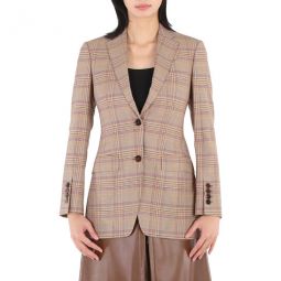 Ladies Dark Honey Check Oversized Tailored Blazer Jacket, Brand Size 6 (US Size 4)