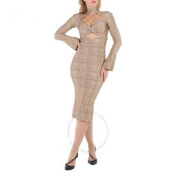 Ladies Dark Honey Cut-Out Checked Midi Dress, Brand Size 14 (US Size 12)