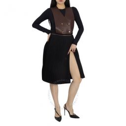 Ladies Dark Mocha Plonge Lambskin and Wool Blend Pinafore Dress, Brand Size 12 (Brand Size 10)