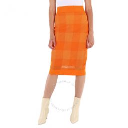 Ladies Deep Orange Zafina Knit Mesh Midi Pencil Skirt, Size Medium