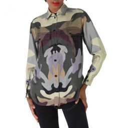 Ladies Ferne Camouflage Print Oversized Silk Shirt, Brand Size 8 (US Size 6)