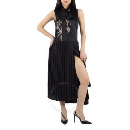 Ladies Flor Embroidered Asymmetrical Pleated Dress, Brand Size 8 (US SIze 6)