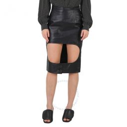 Ladies Florence Black Cutout Leather Skirt, Brand Size 10 (US Size 8 )