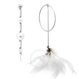 Ladies Glass Pearl & Ostrich Feather Asymmetrical Drop Earrings