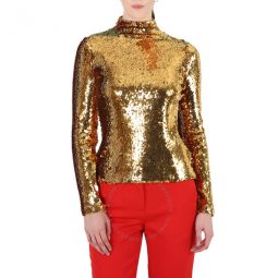 Ladies Gold Sequinned Turtleneck Top, Size X-Small
