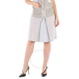 Ladies Grey Melange Crystal Embroidered Box Pleated Midi Skirt, Brand Size 4 (US Size 2)