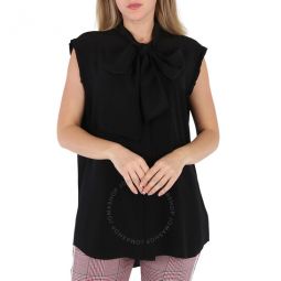 Ladies Kimmy Black Sleeveless Silk Crepe De Chine Tie-Neck Shirt, Brand Size 2 (US Size 0)