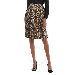 Ladies Leopard Print Stretch Silk Pleated Skirt, Brand Size 12 (US Size 10)
