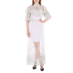 Ladies Light Pebble Grey Long Lace Dress, Brand Size 6 (US Size 4)