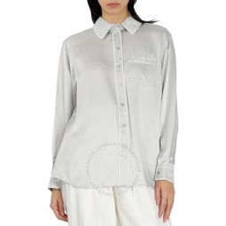 Ladies Light Pebble Grey Silk Satin Shirt, Brand Size 12 (US Size 10)