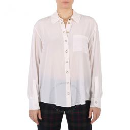 Ladies Marika Optic White Press Studded Silk Crepe De Chine Shirt, Brand Size 10 US Size 8)