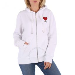 Ladies Marlley White Heart-Embroidered Hoodie, Size XX-Small