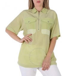Ladies Mist Green Ilona Zip-front Silk Bowling Shirt, Brand Size 8 (US Size 6)
