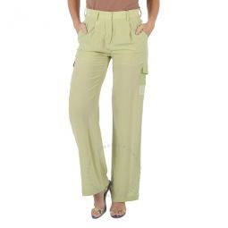 Ladies Mist Green Nell Mid-Rise Silk Crepe De Chine Cargo Trousers, Brand Size 8 (US Size 6)