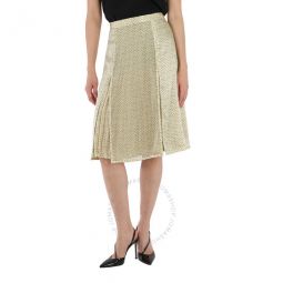 Ladies Monogram Print Silk Pleated Skirt, Brand Size 8 (US Size 6)