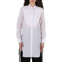 Ladies Natural White Bib Detail Cotton Longline Tunic Shirt, Brand Size 4 (US SIze 2)