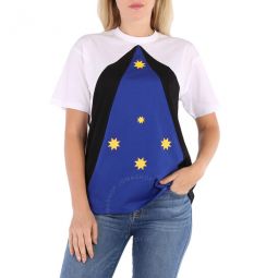Ladies Oceanic Blue Colour-Block Star-Print T-Shirt, Size Large