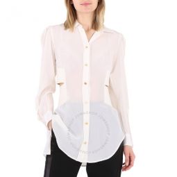 Ladies Optic White Logo Detail Cut-out Silk Shirt, Brand Size 2 (US Size 0)