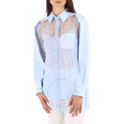 Ladies Pale Blue Lace Panel Oversized Shirt, Brand Size 12 (US Size 10)