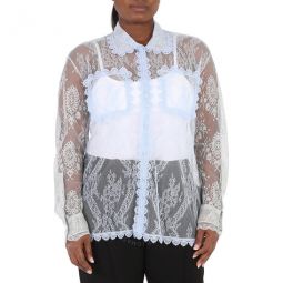 Ladies Pale Blue Long-sleeve Lace Shirt, Brand Size 8