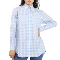 Ladies Pale Blue Pattern Gingham Cotton Poplin Shirt Dress, Brand Size 8 (US Size 6)
