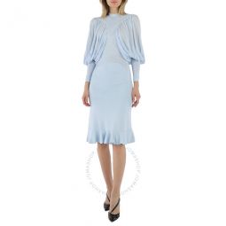Ladies Pale Blue Puff-sleeve Jersey Dress, Brand Size 4 (US Size 2)