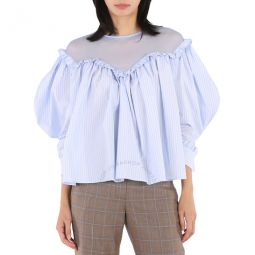 Ladies Pale Blue Stripe Velma Cotton Blouse, Brand Size 8 (US Size 6)