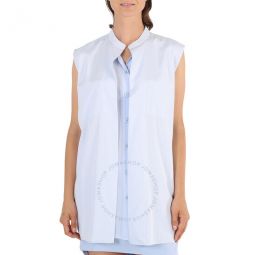 Ladies Pale Blue Suziesl Logo Detail Sleeveless Silk Crepe De Chine Shirt, Brand Size 2 (US Size 0)