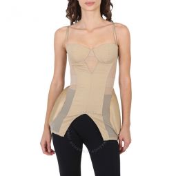 Ladies Pale Honey Padded Cotton And Mesh Silk Panel Corset, Brand Size 4 (US Size 2)