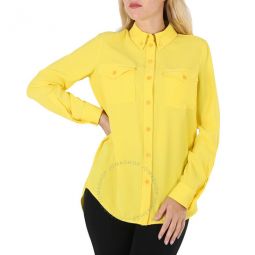 Ladies Pale Tulip Yellow Long-Sleeve Button-Down Classic Shirt, Brand Size 6 (US Size 4)