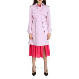 Ladies Pink Classic Belted Trench Coat, Brand Size 8 (US Size 6)