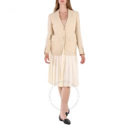Ladies Pleated Panel Wool Silk Linen Tailored Jacket, Brand Size 12 (US Size 10)