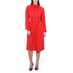 Ladies Red Topstitch Detail Jersey Tie-neck Dress, Brand Size 2 (US Size 0)