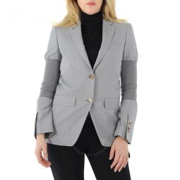 Ladies Ribbed-panel Single-breasted Wool Blazer Jacket, Brand Size 6 (US Size 4)