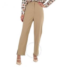 Ladies Ring-pierced Wool Trousers In Honey, Brand Size 6 (US Size 4)